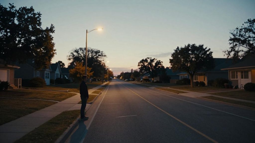 A man standing on a suburban street at dusk for a California wrongful death and hit-and-run compensation