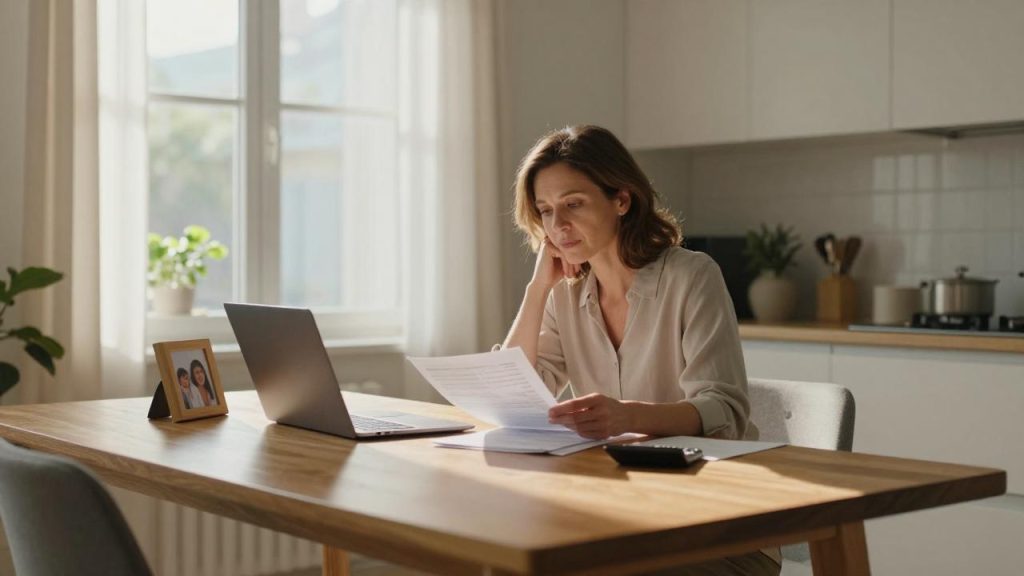 Woman reviewing paperwork at home table about calculating California wrongful death damages